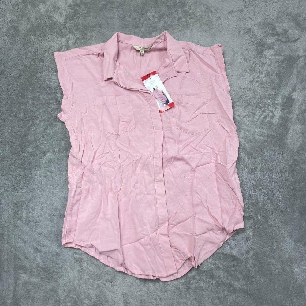 Jachs Girlfriend Pink Sleeveless Button-Down Shirt Medium Rayon d0275